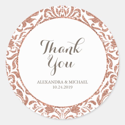 グラムエレガントバラフェイク金ゴールドグリッターダマスウェディング ラウンドシール (正面)