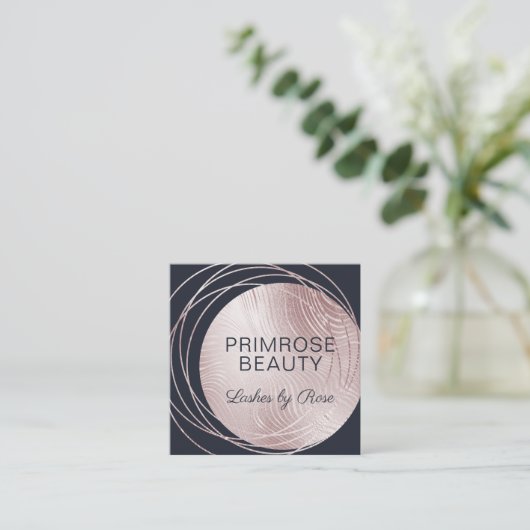 グラムエレガントバラ金ゴールド&ネイビーラグジュアリー抽象芸術 スクエア名刺 (スタンド正面)