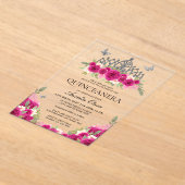 グラムエレガントピンクフローラシルバーティアラキンセアニェラ アクリル招待状 (レイダウン)