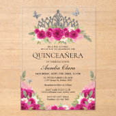 グラムエレガントピンクフローラシルバーティアラキンセアニェラ アクリル招待状 (正面)