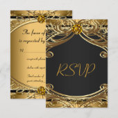 グラムエレガントブラックと金ゴールド結婚ズ 出欠カード (正面/裏面)