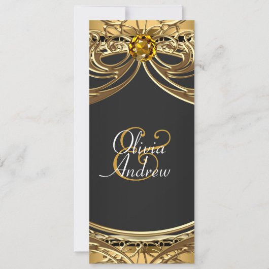 グラムエレガントブラックと金ゴールド結婚ズ 招待状 (正面)
