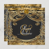 グラムエレガントブラックと金ゴールド結婚ズ 招待状 (正面/裏面)