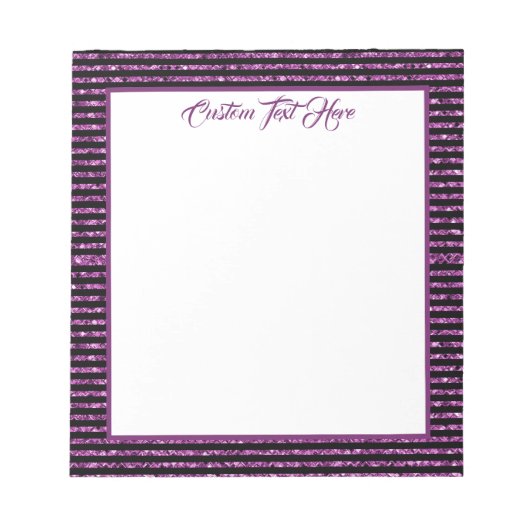 グラムエレガントブラックパープルグリッタースパークルストライプズ ノートパッド (正面)