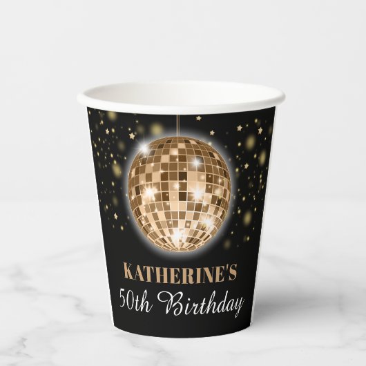 グラムエレガントブラック金ゴールド50誕生日 紙コップ (正面)