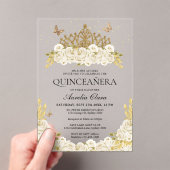 グラムエレガントホワイトフローラ金ゴールドティアラキンセアニェラ アクリル招待状 (インサイチュ (ポータブル))