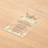 グラムエレガントホワイトフローラ金ゴールドティアラキンセアニェラ アクリル招待状 (レイダウン)