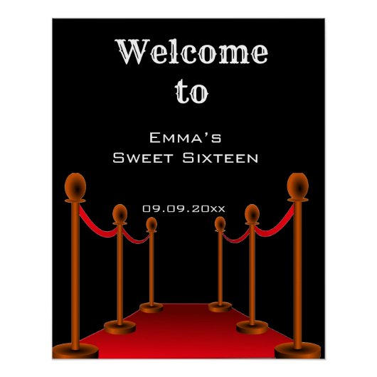 グラムエレガントレッドカーペットスウィート16誕生日ウェルカム ポスター (正面)