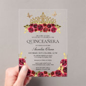 グラムエレガントレッドフローラ金ゴールドティアラキンセアニェラ アクリル招待状 (インサイチュ (ポータブル))