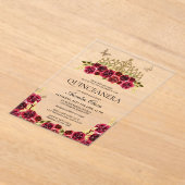 グラムエレガントレッドフローラ金ゴールドティアラキンセアニェラ アクリル招待状 (レイダウン)