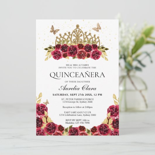 グラムエレガントレッドフローラ金ゴールドティアラキンセアニェラ 招待状 (スタンド正面)