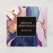 グラムエレガント液体大理石ブルーパープル金ゴールド スクエア名刺 (正面)