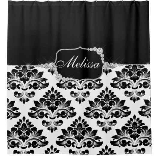 グラムエレガント白黒ダマスクダイヤモンド シャワーカーテン (正面)