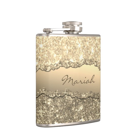 グラムエレガント破れたグリッター紙ネームモノグラム フラスク (右)