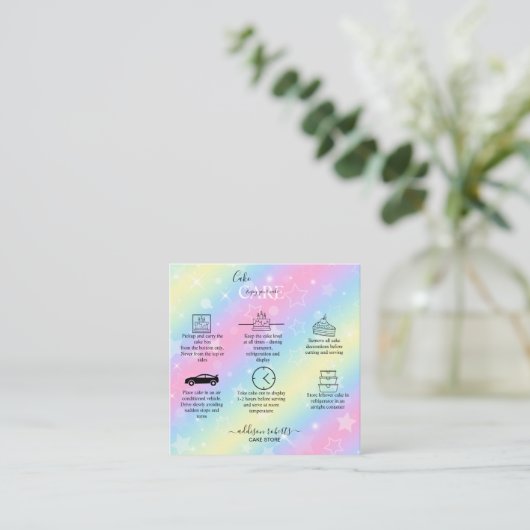 グラムエレガント虹色スパークルケーキスクエア気にー スクエア名刺 (スタンド正面)