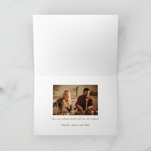 グラムエレガント金ゴールドうれしそうなタイポグラフィ&写真 シーズンカード (内部)