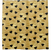 グラムエレガント金ゴールドグリッターブラックハートロマンチック シャワーカーテン (正面)