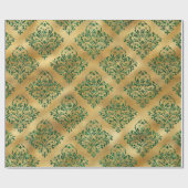 グラムエレガント金ゴールドグリーングリッタースパークルダマスク ラッピングペーパー (フラット)