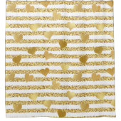 グラムエレガント金ゴールドハート金ゴールドグリッターストライプ シャワーカーテン (正面)