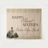 グラムエレガント金ゴールドブラウングリッタースウィート16誕生日 タペストリー (正面(横))