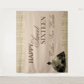 グラムエレガント金ゴールドブラウングリッタースウィート16誕生日 タペストリー (正面)