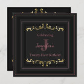 グラムエレガント金ゴールド誕生日招待状 招待状 (正面/裏面)