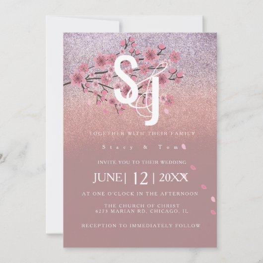 グラムオンブレさくらんぼブロッサムツリー花びら結婚ズ 招待状 (正面)