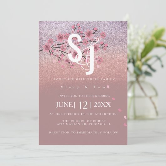 グラムオンブレさくらんぼブロッサムツリー花びら結婚ズ 招待状 (スタンド正面)