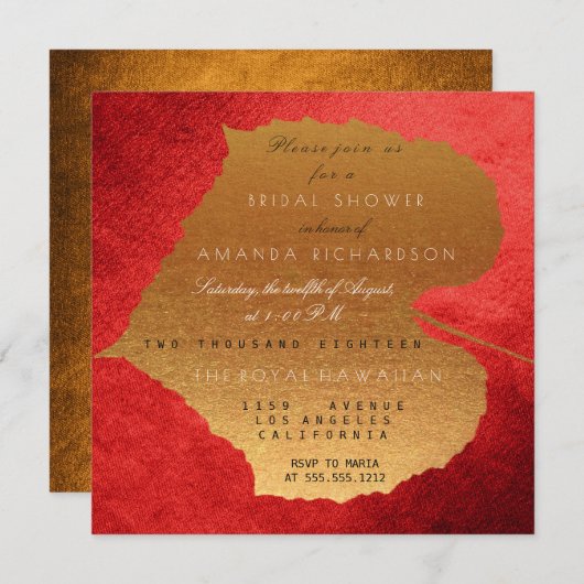 グラムオータム秋レッドゴールデン葉ブライダルシャワー 招待状 (正面/裏面)