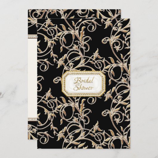グラムオールドハリウッドリージェンシーブラックブライダルシャワー 招待状 (正面/裏面)
