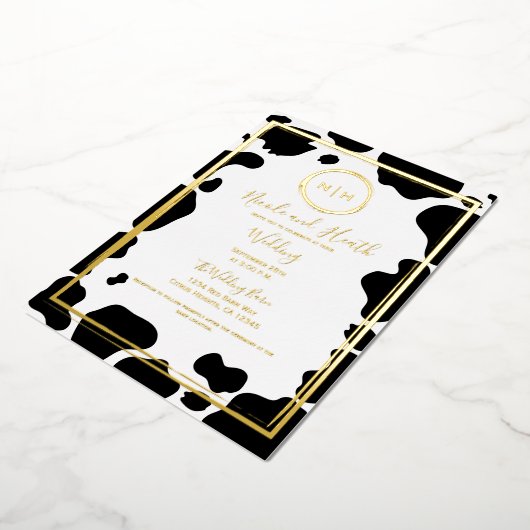 グラムカウーモダンプリント縁どの写真金ゴールド 箔招待状 (回転した状態)