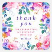 グラムガーデンウォーター色フローラ誕生日ありがとう スクエアシール (正面)