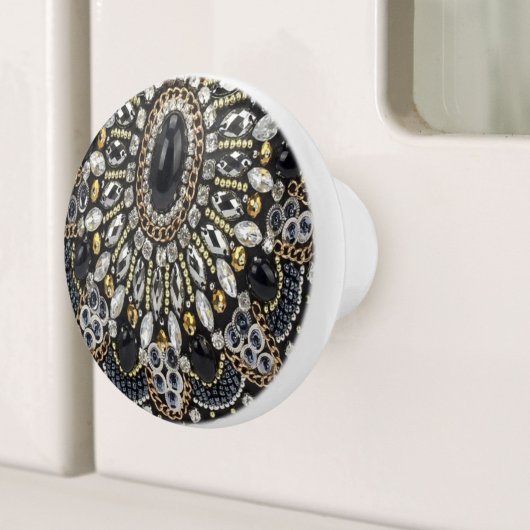 グラムガーリーアートデコ黒金ゴールドボヘミアン セラミックノブ