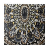 グラムガーリーアートデコ黒金ゴールドボヘミアン タイル (正面)