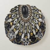 グラムガーリーアートデコ黒金ゴールドボヘミアン ラウンドクッション (正面)