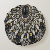 グラムガーリーアートデコ黒金ゴールドボヘミアン ラウンドクッション (裏面)