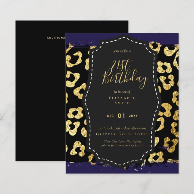 グラムガーリーグリッター21歳の誕生日（またはその他）招待状 (正面/裏面)