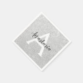 グラムガーリーシルバーグリッタースパークルズモノグラム名 スタンダードカクテルナプキン (角)