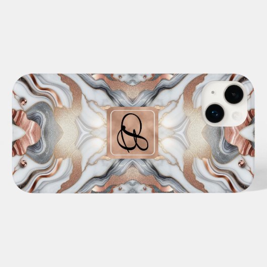 グラムガーリーバラ金ゴールドシルバー&ホワイトマーブル Case-Mate iPhoneケース (裏面 (横))