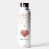 グラムガーリーバラ金ゴールドピンクグリッターハート ウォーターボトル (左面)