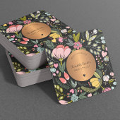 グラムガーリーパステルピンクフローラ美しいサロンブラック スクエア名刺