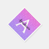 グラムガーリーパープルグラデーショングリッタースパークルスモノグラム スタンダードカクテルナプキン (角)