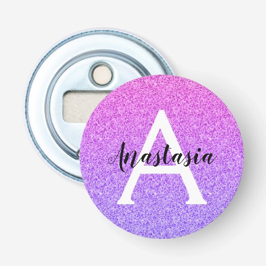 グラムガーリーパープルグラデーショングリッタースパークルスモノグラム 栓抜き (正面)