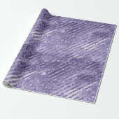 グラムガーリーパープルグリッターストライプ誕生日 ラッピングペーパー (アンロールド)