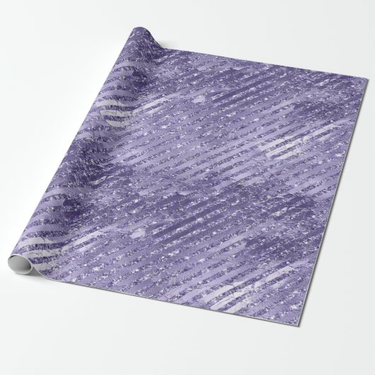 グラムガーリーパープルグリッターストライプ誕生日 ラッピングペーパー (アンロールド)