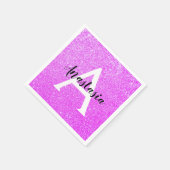 グラムガーリーパープルグリッタースパークルズモノグラム名 スタンダードカクテルナプキン (角)