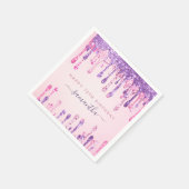 グラムガーリーピンクパープルグリッタードリップ13誕生日 スタンダードカクテルナプキン (角)