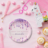 グラムガーリーピンクパープルグリッタードリップ13誕生日 ペーパープレート (パーティー)