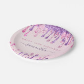 グラムガーリーピンクパープルグリッタードリップ13誕生日 ペーパープレート (アングル)