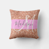 グラムガーリーピンクピーチ金ゴールドグリッターモノグラム名 クッション (裏面)